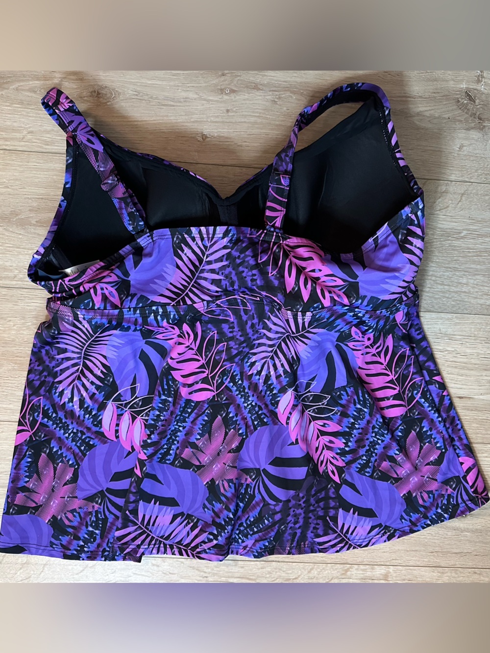 Swimsuits For All Purple & Hot Pink Tropical Tankini Swim top Bra 44DD - Picture 2 of 8